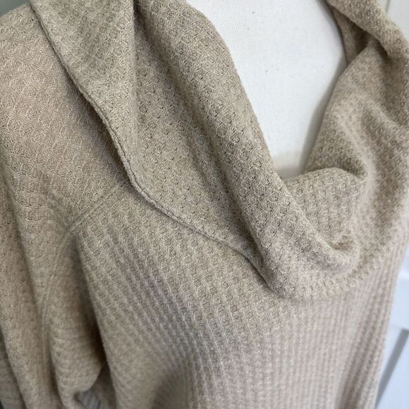 Women's Large Lucky Brand Cowl Neck Thermal Sweater Long Sleeve Top Beige - Picture 2 of 5